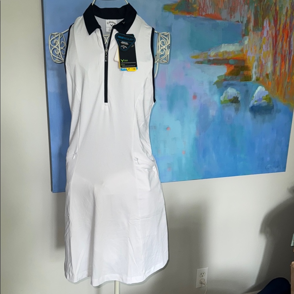 Callaway White and Black Sleeveless Polo Dress NWT!